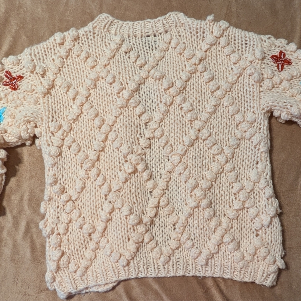 Brand New Sacchi Knit Popcorn Cardigan with Embroidered Accents NWOT - Picture 6 of 8